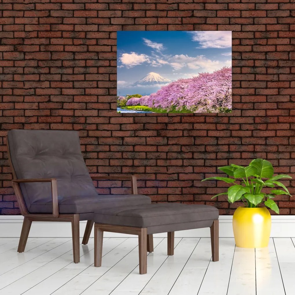 Tablou pe sticlă - Peisaj de primăvară japonez (70x50 cm)