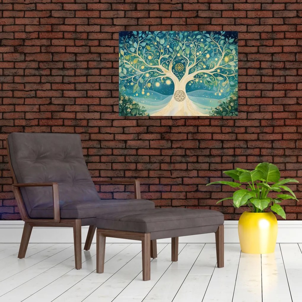 Tablou pe sticlă – Arbore magic cu spirale (70x50 cm)