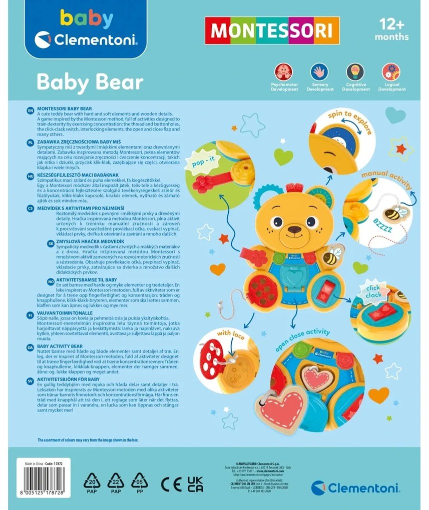 Clementoni Montessori Didactic Teddy Bear, 29 x 35x 5,5 cm