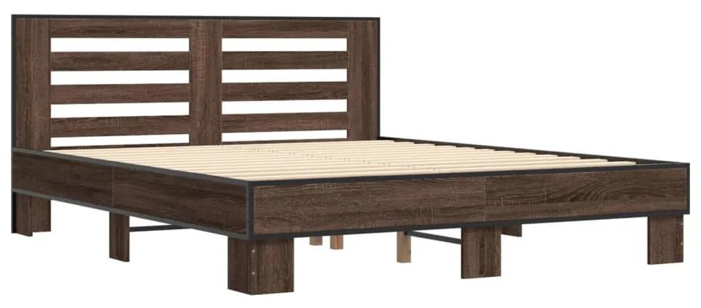 3280101 vidaXL Cadru de pat, stejar maro, 150x200 cm, lemn prelucrat și metal