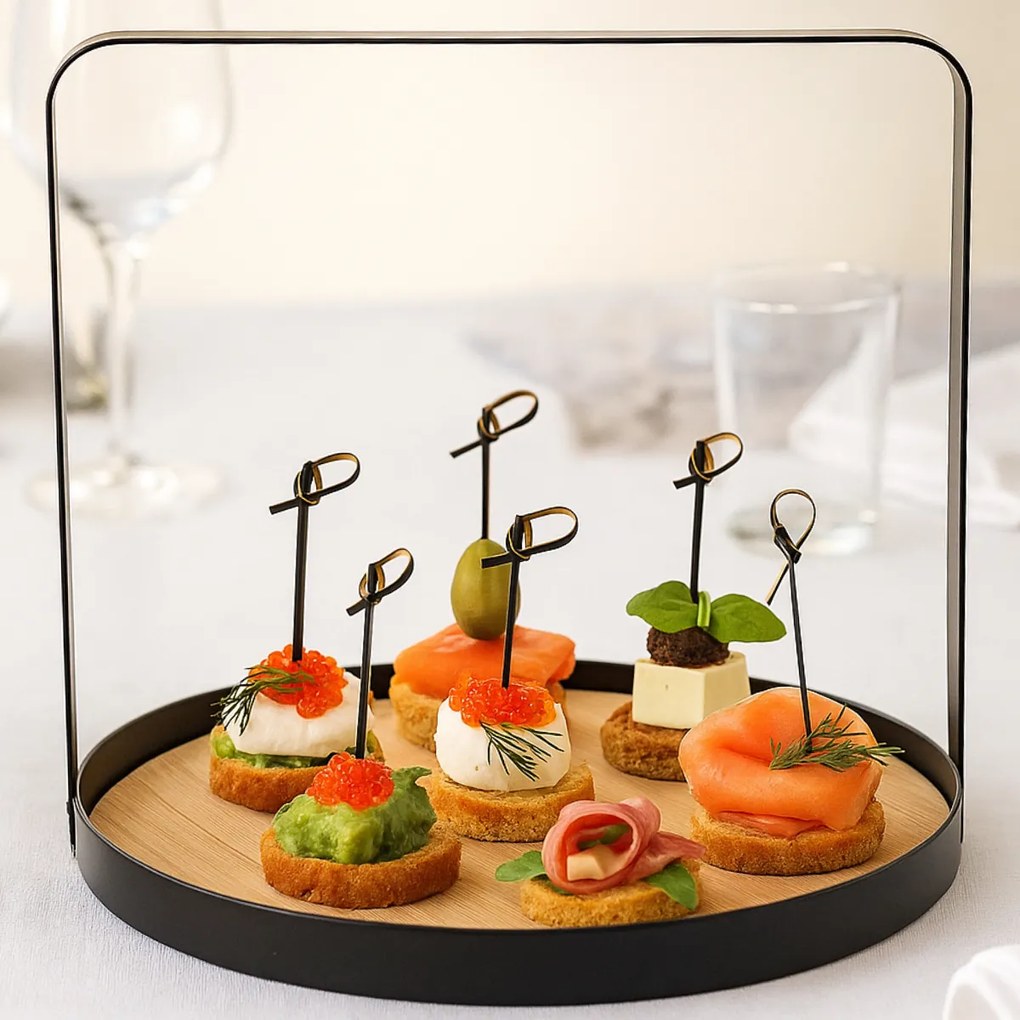 Tavă rotundă din bambus cu mâner metalic EH, 35 cm