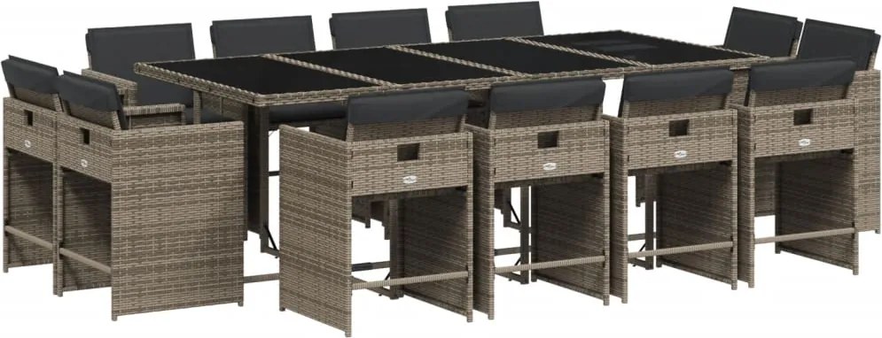 vidaXL Set mobilier de grădină cu perne, 13 piese, gri, poliratan