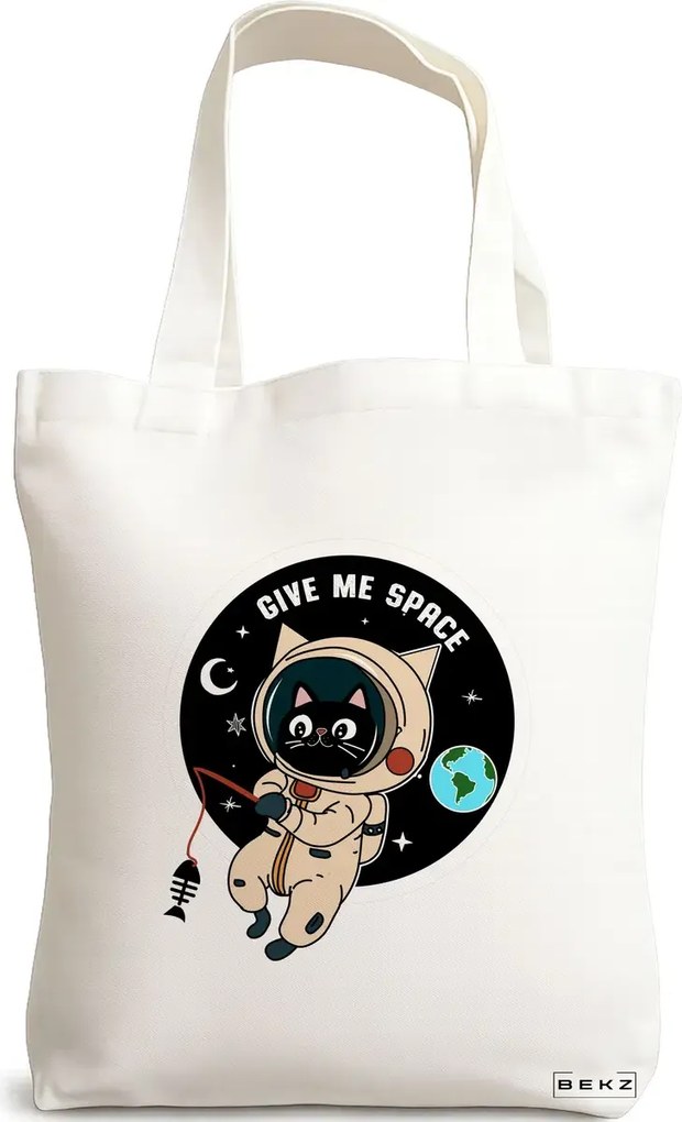 Sacosa de Panza pentru Cumparaturi, Geanta Tote, model Give me Space, 38 x 34.5 cm, Alba, BEKZ®