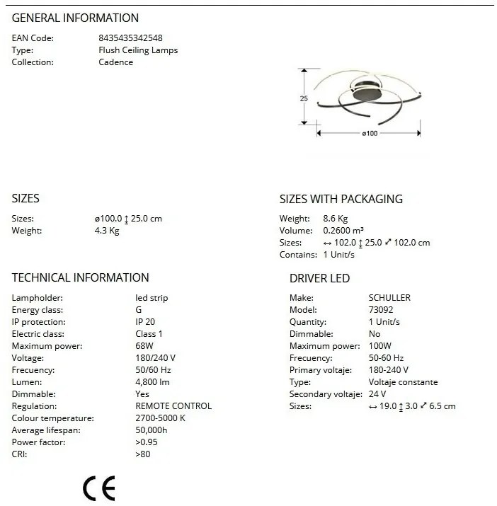 Lustra LED aplicata cu telecomanda Cadence
