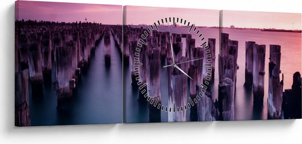 Tablou cu pari din lemn (cu ceas) (90x30 cm)