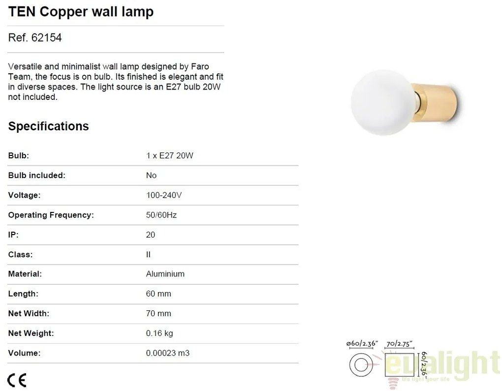 Aplica design modern minimalist TEN cupru 62154