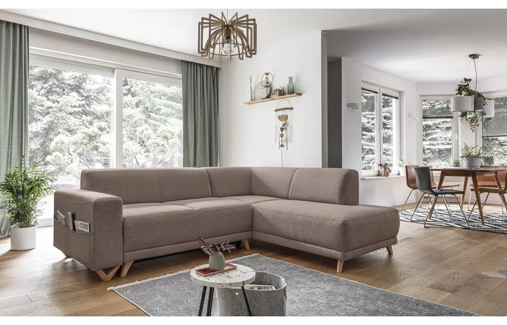 Colțar maro extensibil/cu spațiu de depozitare (cu colț pe partea dreaptă/în formă de ”L”) Classy Sophie – Miuform