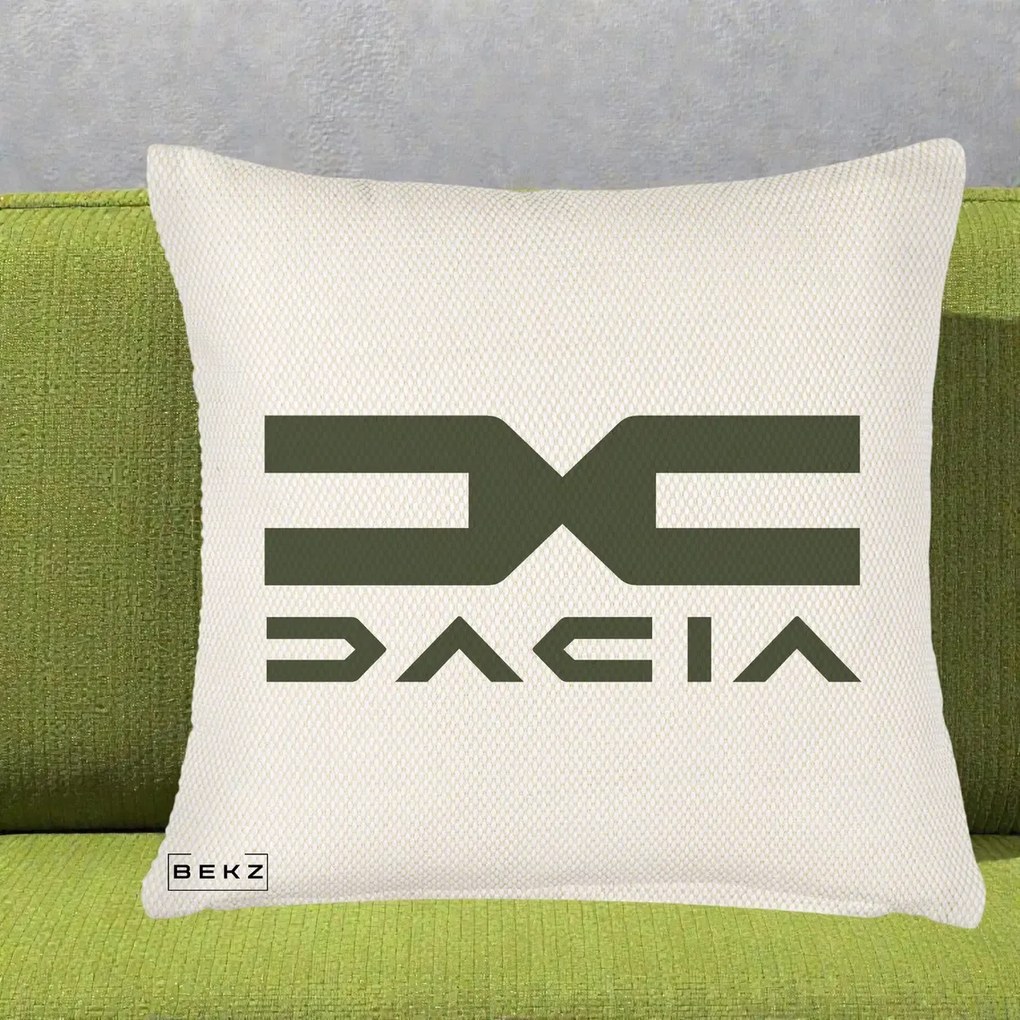 Perna Personalizata cu emblema Dacia, 40x40 cm, Crem Reliefat, Husa Detasabila, Perna Inclusa, BEKZ®