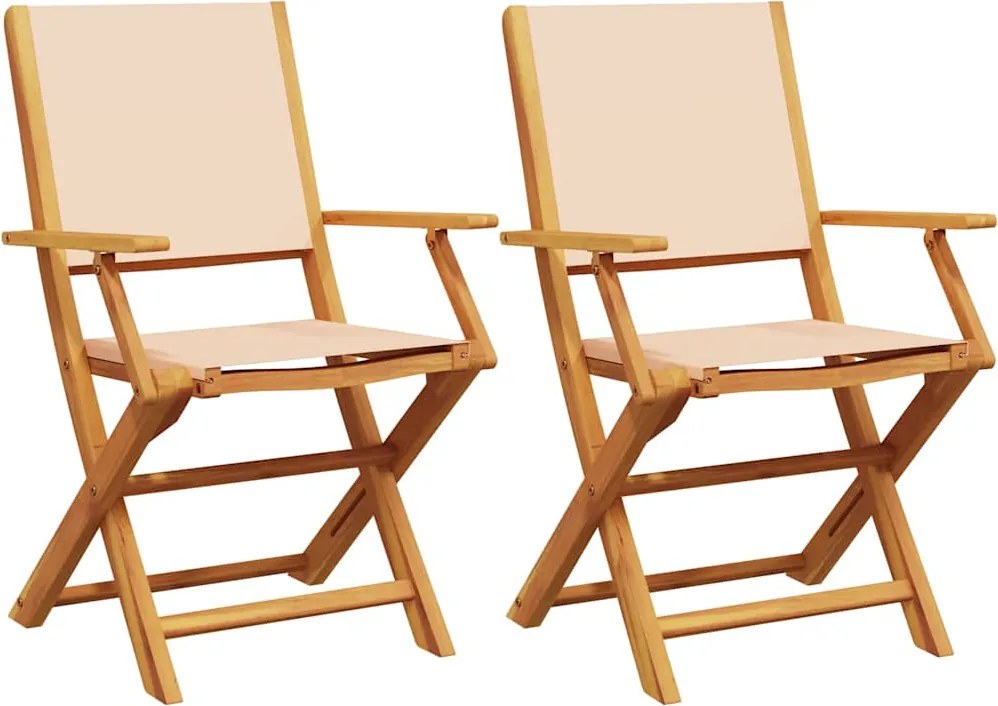 vidaXL Scaune de grădină 2 buc., bej, lemn masiv acacia și textil