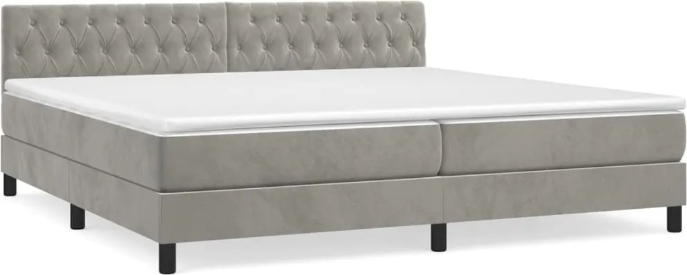 vidaXL Pat box spring cu saltea, gri deschis, 200x200 cm, catifea