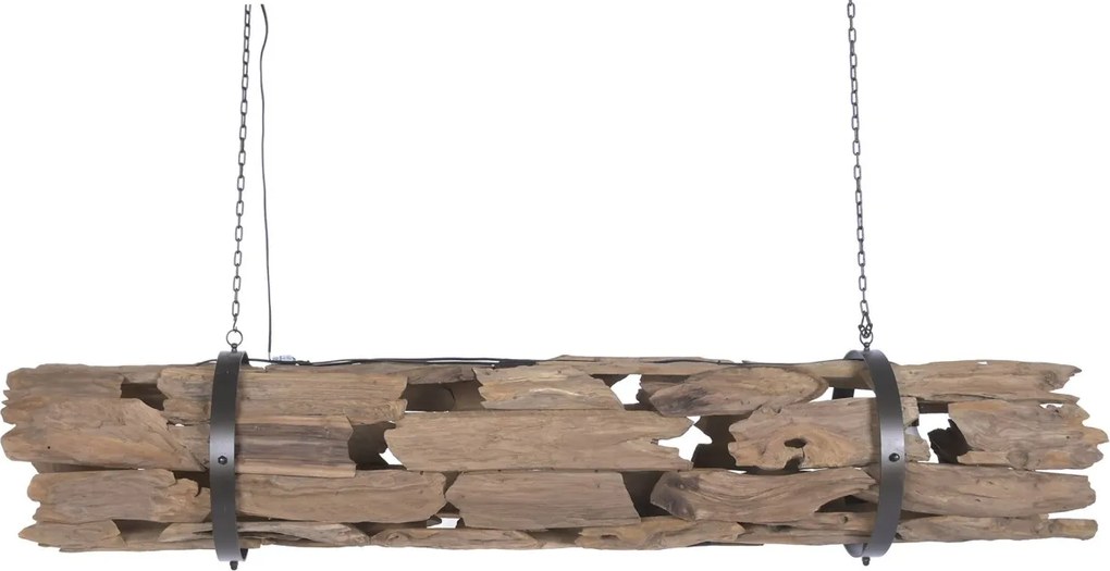 Lustră suspendată din rădăcină de tec reciclat și metal, maro, cu 3 brațe, finisaj natural, 33 x 180 x 33 cm, „Noyon”