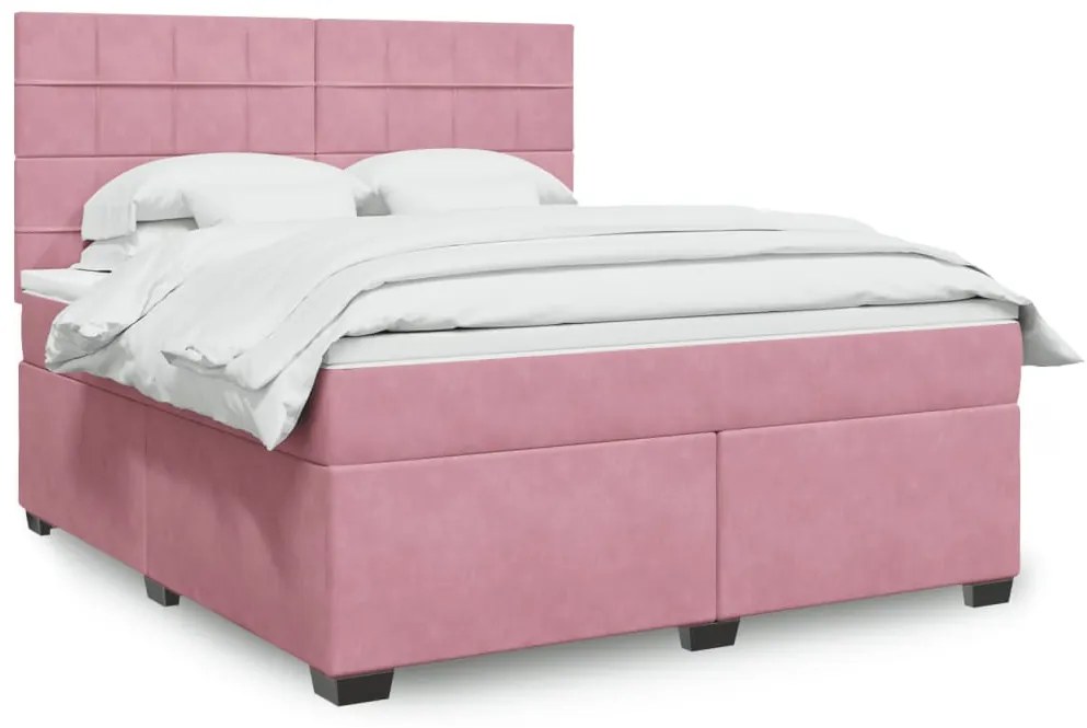 vidaXL Pat box spring cu saltea, roz, 180x200 cm, catifea