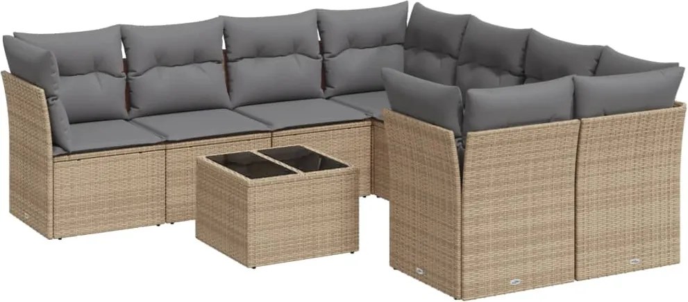 vidaXL Set canapele de grădină, 9 piese, cu perne, bej, poliratan