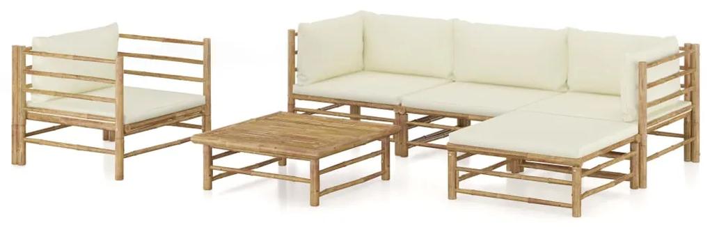 3058195 vidaXL Set mobilier de grădină cu perne alb crem, 6 piese, bambus