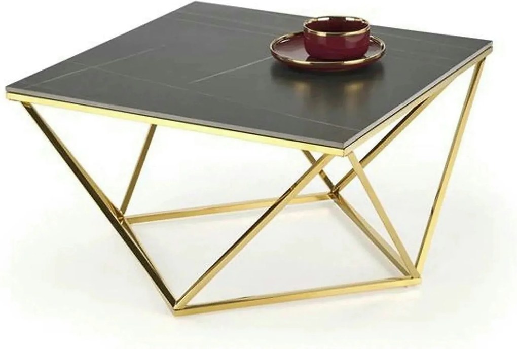 Masuta cafea FELICIA, negru/auriu, ceramica/metal, 80x80x46 cm