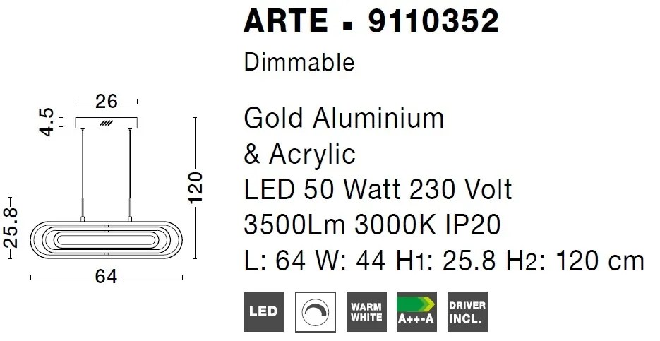 Lustra LED dimabila, design modern ARTE, auriu