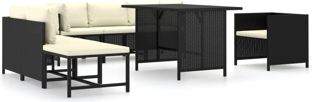 vidaXL Set mobilier de grădină cu perne, 8 piese, negru, poliratan