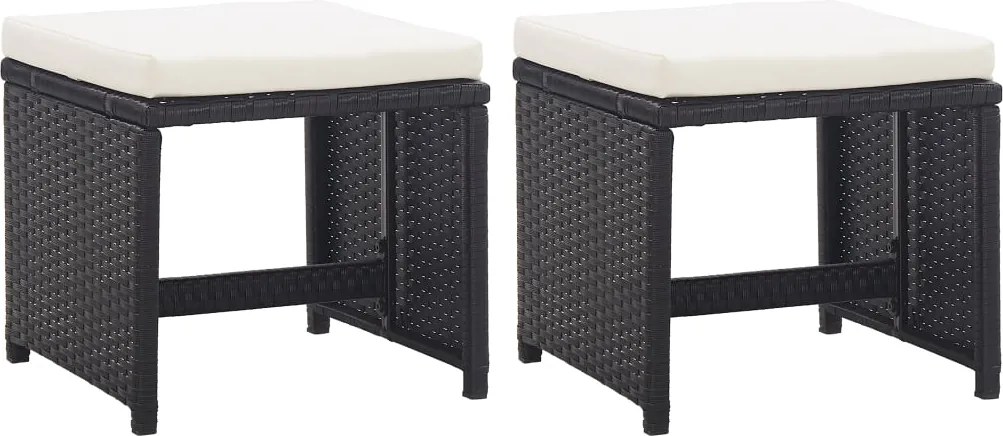 vidaXL Taburete de grădină cu perne, 2 buc., negru, poliratan