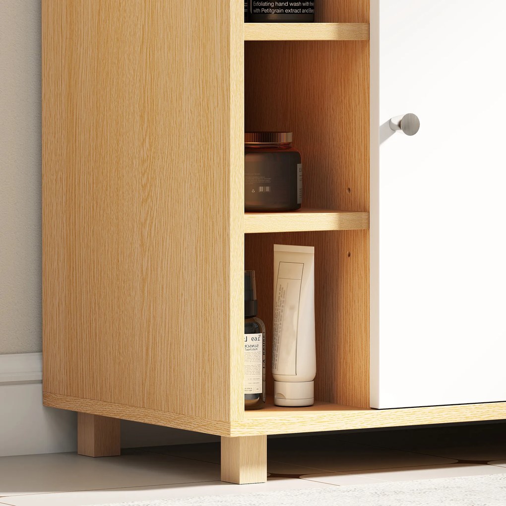 HOMCOM Dulap Sub Chiuvetă cu 2 Uși cu Închidere Lentă și 6 Rafturi Lemn natural | Aosom Romania