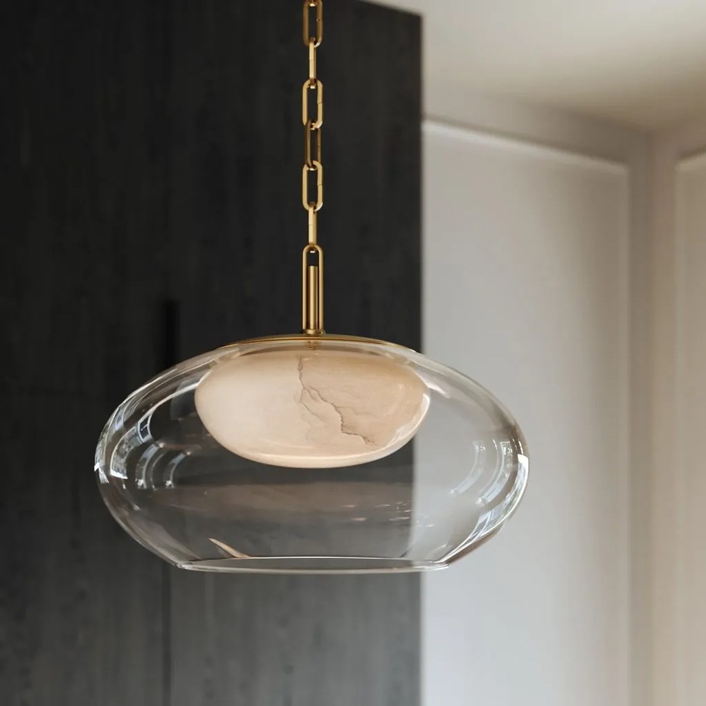 Lustra LED Suspendata, Sticla, Alabastru, Moore