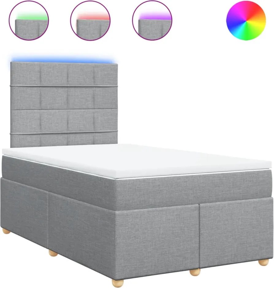 vidaXL Pat box spring cu saltea, gri deschis, 120x190 cm, textil