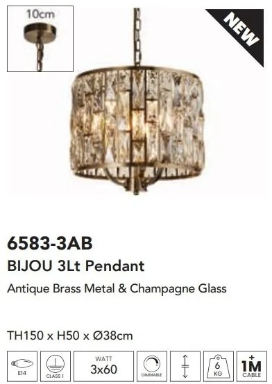 Lustra eleganta design modern Bijou 3Lt alama antic/ champagne