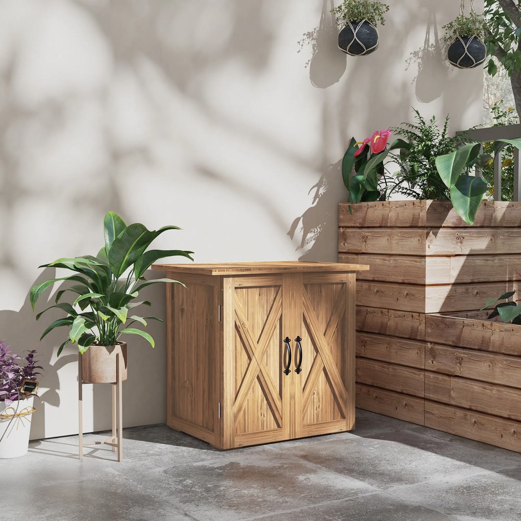 Outsunny Dulap de Exterior din Lemn cu 2 Uși, Căsuță de Grădină pentru Unelte cu Acoperiș Impermeabil, 77x55x72 cm, Maro | Aosom Romania