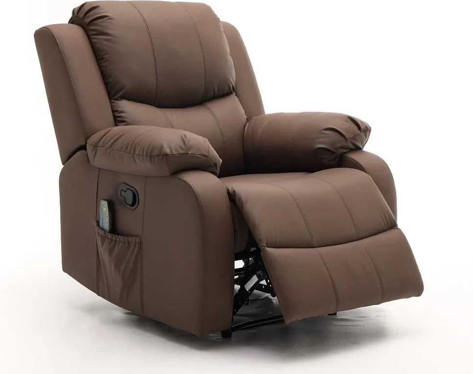 Fotoliu Masaj, Incalzire, rabatabil, sezut cu arcuri metalice, suport picioare extensibil, PU, Maro