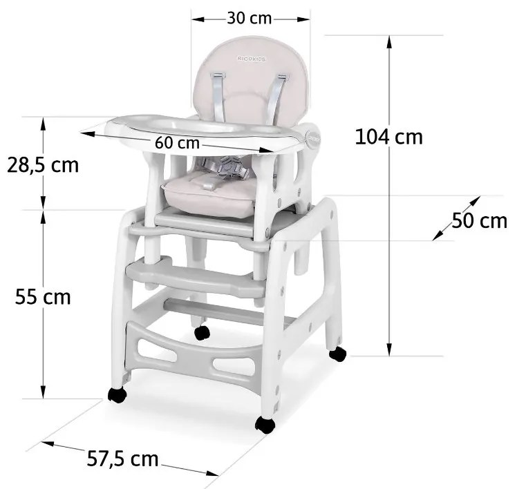 Scaun de masă pentru copii 5în1 Light Grey