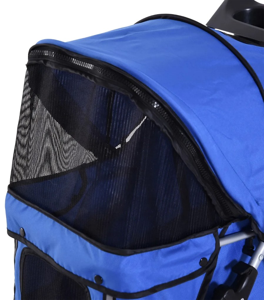 PawHut Cărucior Pliabil pentru Câini cu Roți, Coș de Depozitare și Căptușeală Detașabilă, 75x45x97 cm, Albastru | Aosom Romania