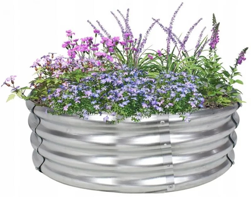 Jardiniera rotundă din tablă de culoare argintiu 90 x 90 x 30 cm