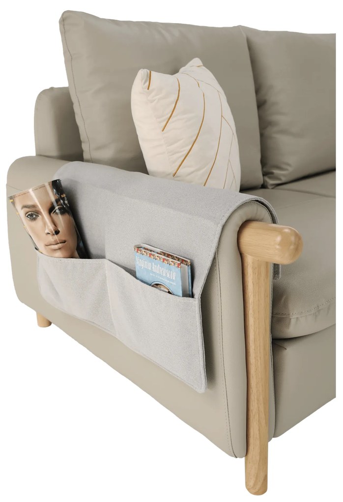 Canapea complet tapiţată cu 4 locuri, piele / piele ecologică gri deschis, LINSY