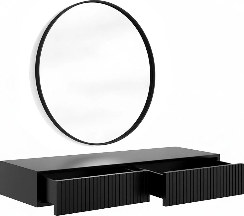 Masa de toaletă suspendată cu oglindă neagră Nicole 80 cm - negru mat