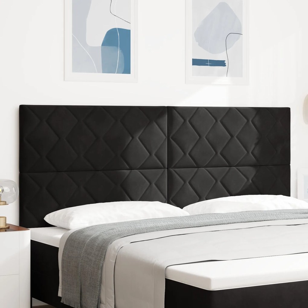 vidaXL Tăblie cap Pe perete Geometric Manual Negru 200 cm Catifea