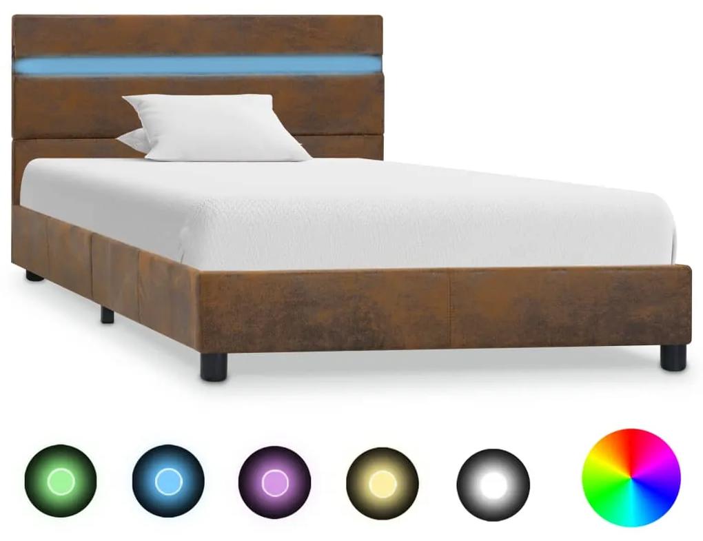 Cadru de pat cu LED-uri, maro, 100 x 200 cm, textil Maro, 100 x 200 cm