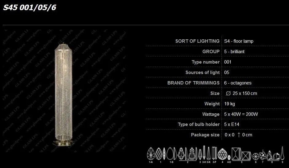 Lampadar, Lampa de podea cristal Bohemia S45 001/05/6