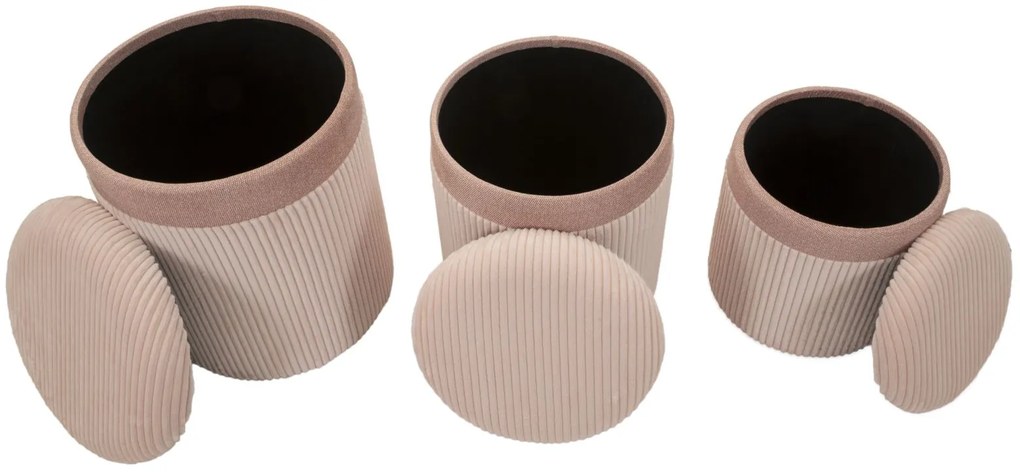 Mauro Ferretti Set De 3 Pufuri Cu Spatiu De  Depozitare, Roz, Cm Ø 40,5X49,5-35X42-31X36 | Aosom Romania