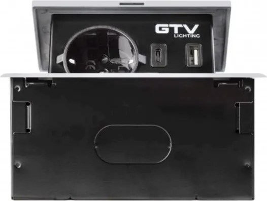 Priză încorporabilă în blat Avaro GTV, 1 priză Schuko, USB A + C, alb Aluminiu/ plastic, Alb, L:135 mm; l:135 mm