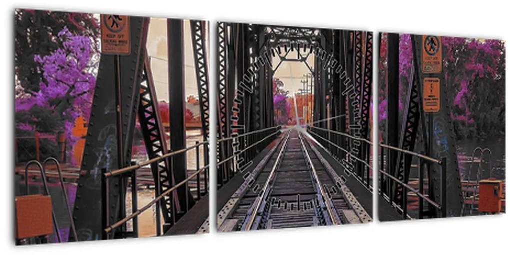 Tablou cu pod de cale ferată (cu ceas) (90x30 cm)