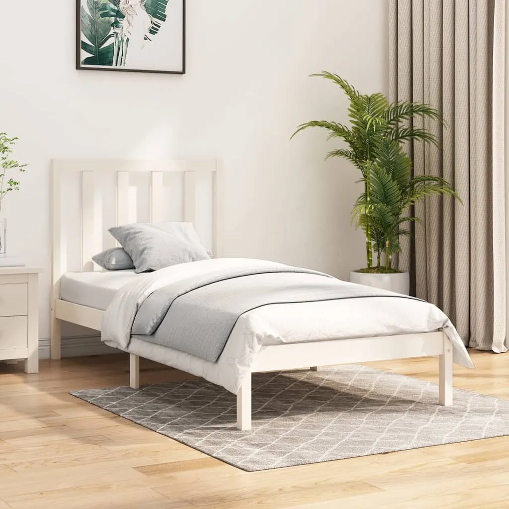 3105121 vidaXL Cadru de pat 2FT6 Small Single, alb, 75x190 cm, lemn masiv pin