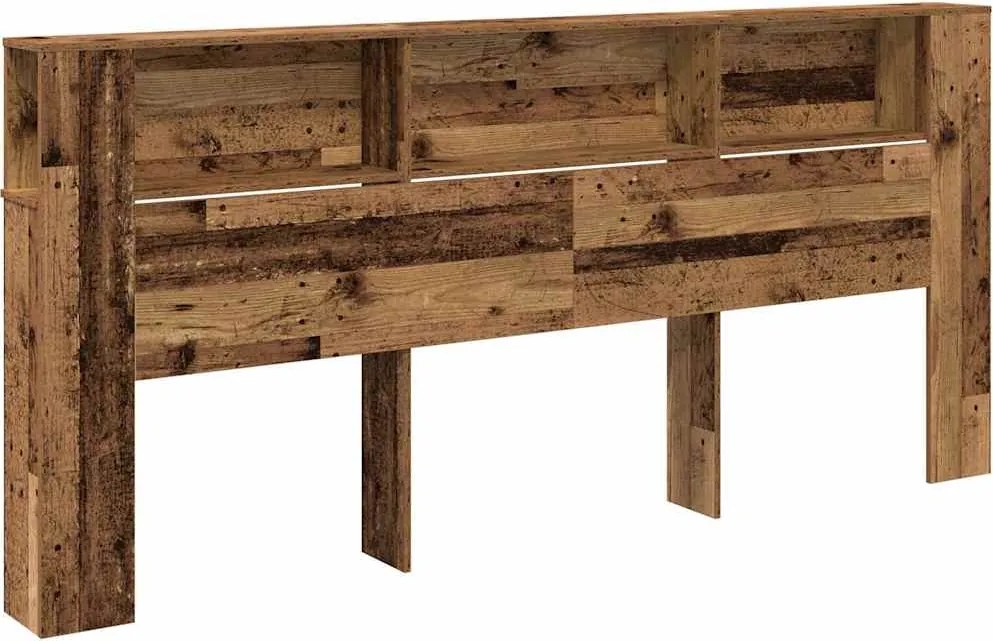 vidaXL Tablă de pat cu sertar cu raft Lemn vechi 220 x 18,5 x 102,5 cm