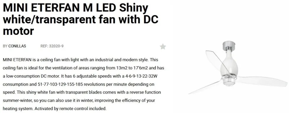 Lustra cu Ventilator si telecomanda MINI ETERFAN M LED alb/transparent