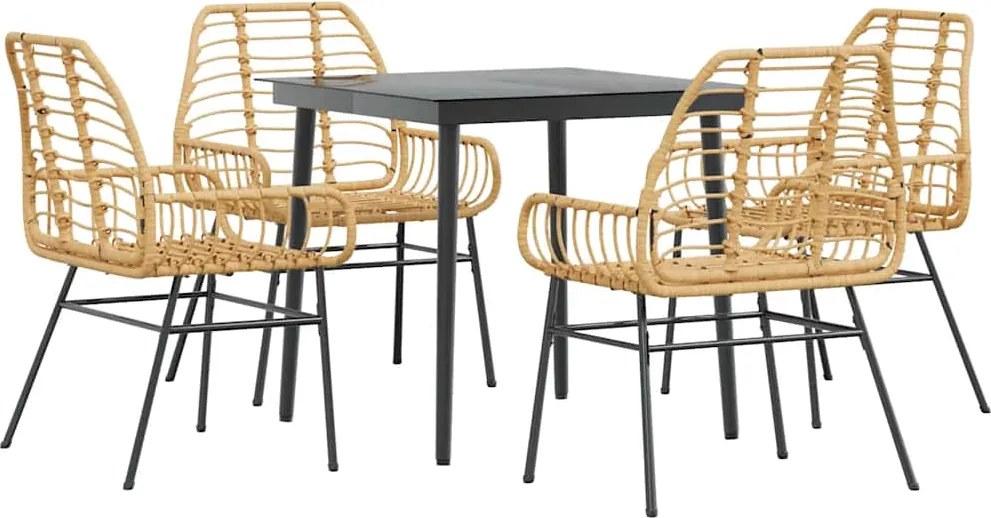 vidaXL Set de sufragerie de grădină 5 piese sticlă maro din poli ratan