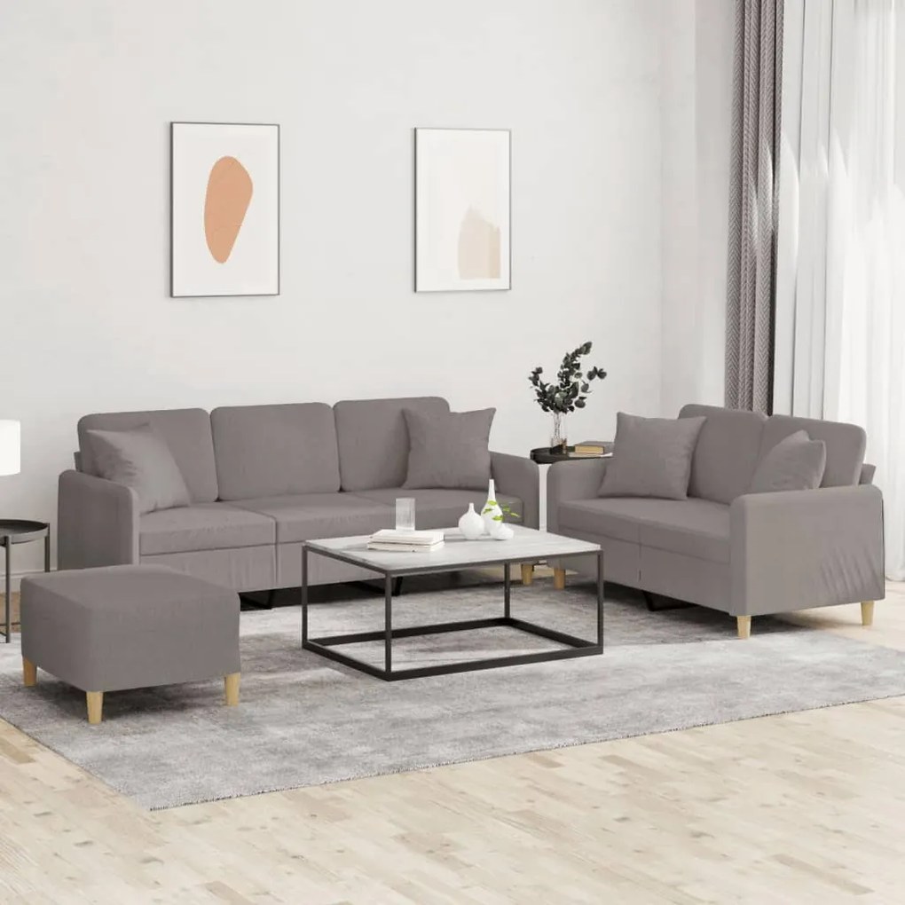 vidaXL Set de canapele cu perne, 3 piese, gri taupe, textil