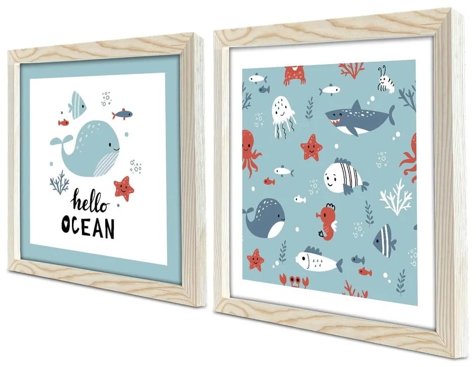 Tablouri pentru copii 2 buc. 33x33 cm Hello Ocean - Wallity