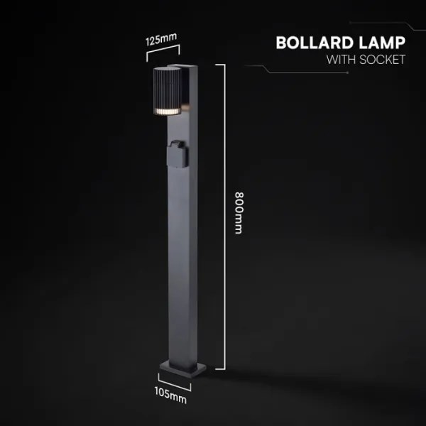 Lampă de exterior cu priză SCHUKO, soclu 1x GU10 (10W), 230V, IP44, 80 cm, neagră