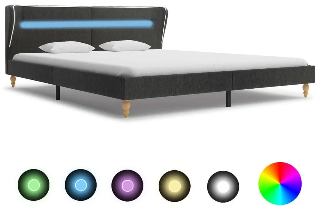 280596 vidaXL Cadru de pat cu LED-uri, gri închis, 180x200 cm, pânză de sac