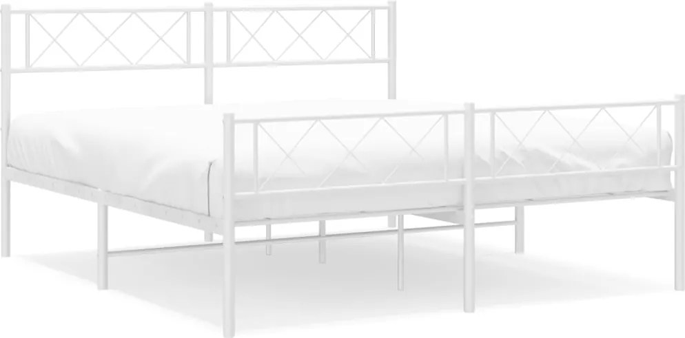 vidaXL Cadru de pat metalic cu tăblie, alb, 120x200 cm