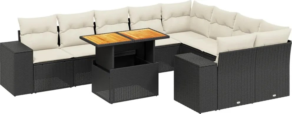 vidaXL Set canapele de grădină cu perne, 10 piese, negru, poliratan