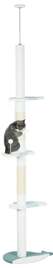 PawHut Arbore de Zgâriat pentru Pisici, 55x38x225-255 cm, Alb | Aosom Romania